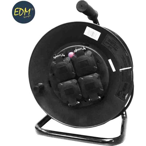 Professionelle Kabeltrommel mit Wärmeschutz 3 x2,5mm 25mts 4 Steckdosen mit Deckel 3600 w 250v edm