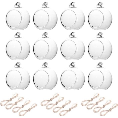 Set mit 12 hängenden Glaskerzenhaltern, Kristallanhängern, Kerzendekorationen für Hochzeitstische, Weihnachts- und Saint-Étienne-Dekorationen (1/5)