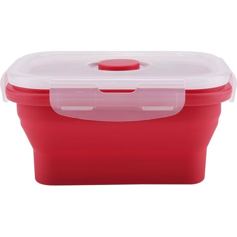 1 boîte à bento rectangulaire en silicone, pliable, 350 ml, micro-ondes, réfrigérateur, lave-vaisselle, rouge (1/5)