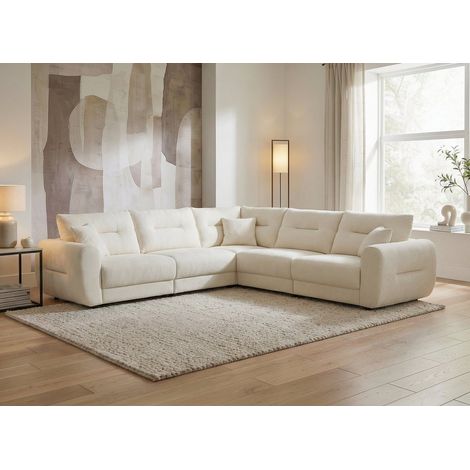 Canapé d'angle en velours chiné beige BALIANE