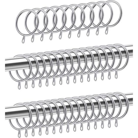 Paquete de 40 anillas metálicas para colgar cortinas y barras, diámetro interior de 30 mm, anillas metálicas plateadas, para barras de cortina y accesorios para cortinas.