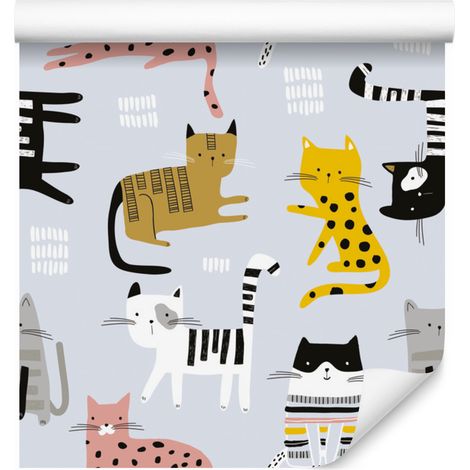 Papier peint à motifs de chatons colorés, style scandinave, pour salon et chambre, 50 x 1000 (1/5)
