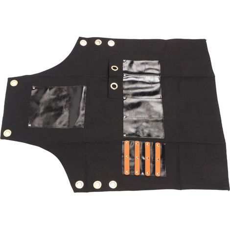 Tablier de coiffeur en toile noire, imperméable et réglable, avec poches, en cuir PU et cuir de salon.
