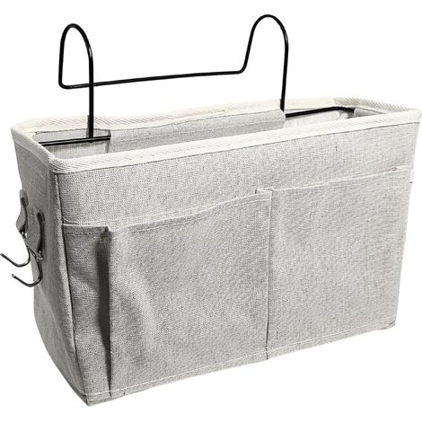 Poche De Lit - 1 Pièce - Coton Et Lin - Rangement Suspendu - Pour Lit Superposé Et Dortoir - Blanc 30x26x11cm (1/5)
