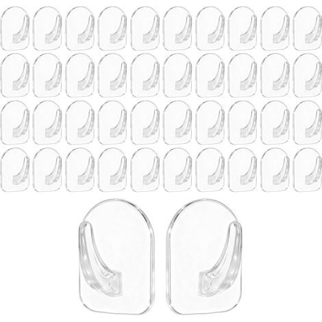 Dailygoods - Crochets adhésifs (lot de 40) - Autocollants - Plastique - Multifonctionnels - Transparents - Dimensions : 3 x 2,3 cm - Crochets muraux