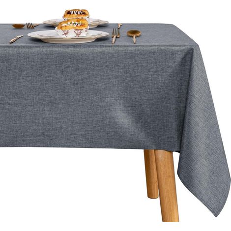 Abwaschbare Tischdecke 220x135 cm Grau, Wasserabweisend, Leinenoptik