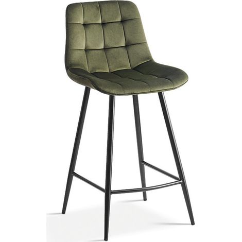 Sgabello da banco JUTE – Velluto verde – Gambe in metallo – Altezza 95 cm – Stile elegante
