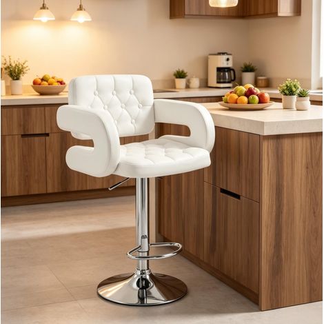 Höhenverstellbarer Barhocker mit Armlehnen und Rückenlehne, weiß OKMYHOME (1/5)