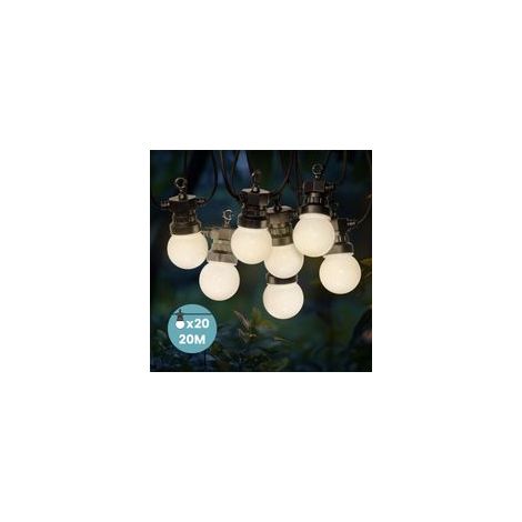 Guirlande lumineuse extérieure 20 m – 20 LED blanc chaud – Transformateur IP44 + rallonge 3 m – Idéale pour fêtes et décoration extérieure