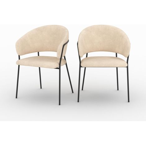 Lot de 2 chaises en tissu beige et pieds en métal noir - Amaya (1/5)