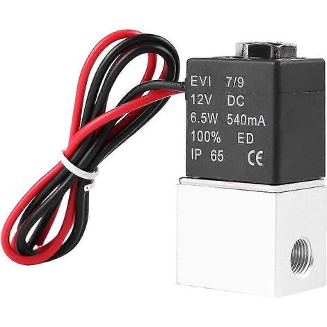 Électrovanne 2 voies, 12 V CC, 1/8" (normalement fermée), électrovanne pneumatique en aluminium pour gaz, liquides et eau. (1/5)