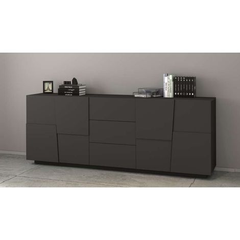 Madia credenza soggiorno moderna 3 cassetti 2 ante 220x44x86cm Margaux - Antracite (1/5)