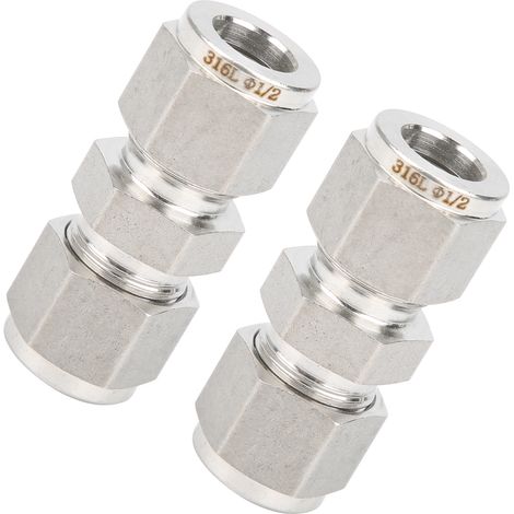 2 raccords à compression en acier inoxydable 316, adaptateur de tube droit à double virole pour tuyau (Ф1/2) (1/5)