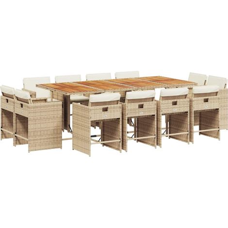 Maison Exclusive - 13-tlg. Garten-Essgruppe mit Kissen Beige Poly