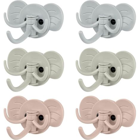 ganchos de pared adhesivos 3 en 1, ganchos creativos de animales, ganchos de elefante para abrigos, ganchos decorativos giratorios de pared sin taladrar para dormitorio, baño y cocina. (1/4)