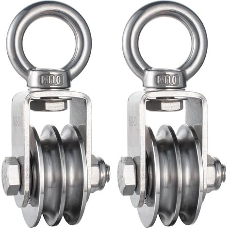 Juego de 2 poleas dobles – acero inoxidable – cuerda de 8 mm – capacidad de carga de 500 kg – 2 rodamientos de bolas