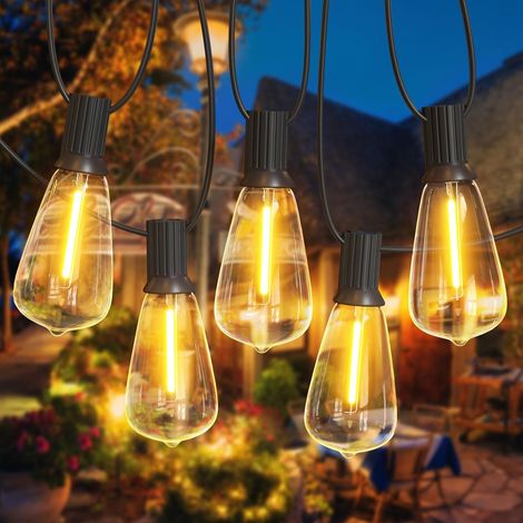 Luci natalizie da esterno ST38 da 15 metri (50 piedi) con 25 lampadine LED E12, impermeabili, luce bianca calda, ideali per giardino, patio, feste, matrimoni, Natale e altro ancora [Classe energetica (1/5)