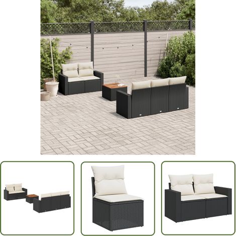 The Living Store Salon de jardin 6 pcs avec coussins noir résine tressée - Ensemble Salon De Jardin - Mobilier De Jardin - Salon Extérieur - Set De Jardin - Chaise Lounge (1/5)