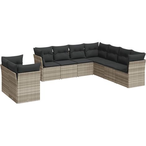 Maison Exclusive - Set Divano da Giardino 9pz con Cuscini Grigio Chiaro Polyrattan (1/5)