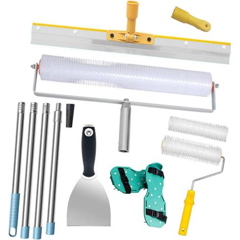 Kit d'Outils De Ciment Autonivelant,Outils De Construction Autonivelants Époxy Avec Rouleau Debulleur 13 mm,Perche Telescopique 175 cm,Autonivelant Grattoirs,Rouleau Peinture,Bottes à Clous De 3 cm (1/5)