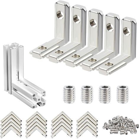Lot de 25 Équerres Intérieures à Rainure en T pour Profilé Aluminium 20x20, 6 Rainures, 90°, Connecteurs d'Angle Intérieur pour Profilé Aluminium Série 20, avec 50 Vis (1/5)
