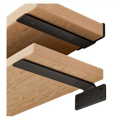 Due staffe per mensole, staffe per mensole flottanti da 8 pollici, staffe di supporto per mensole a parete in metallo nero.