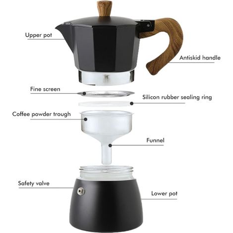 150 ml/300 ml Tragbare Espressokanne aus Aluminium im italienischen Stil, Mokka-Kaffeekanne, Haushalts-Mokkakanne für Kaltbrühkaffee zur Zubereitung von Cappuccino und Latte Macchiato (1/4)