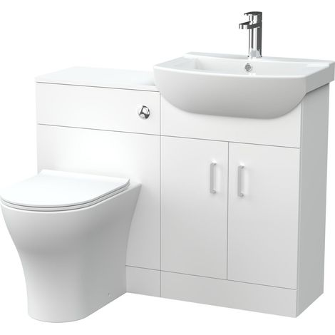 Contemporary 2 Door Floor Standing Vanity Basin WC Unit Combination Unit, Concealed Cistern and Toilet with Soft Close Seat, Gloss White (1/4)