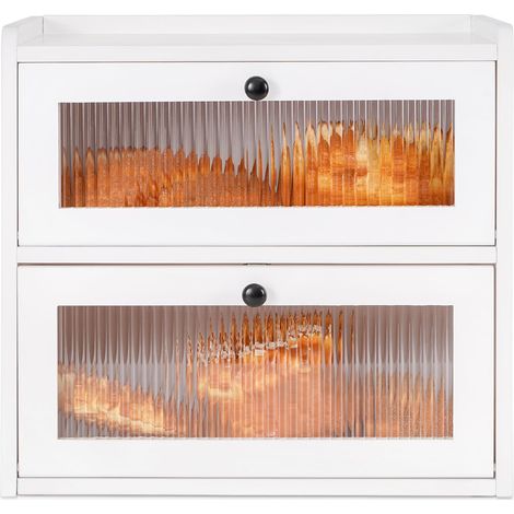Boîte à Pain en Bois – Double Étage – Grand Modèle – Contenant Alimentaire – Ouverture Frontale – Vintage – Pour Fruits et Légumes – Garde Frais – Plan de Travail Cuisine-White (1/5)
