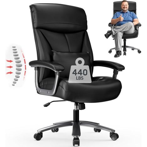Bürostuhl Schreibtischstuhl 200kg XXL Schwarz Kratzfeste Leder (1/5)