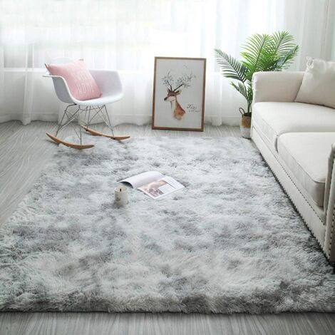 Tapis Chambre Tapis Modernes de Salon Soft Tapis à Poils Longs Moelleux Tapis Extra Doux et Confortable Tapis Antidérapant Intérieur Moelleux épais pour Salon (Gris Blanc, 140200cm)-Ensoleill (1/5)