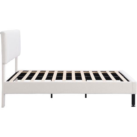 Letto imbottito 140 x 190 cm in tessuto Sherpa beige con rete a doghe e piedini in ferro (1/5)