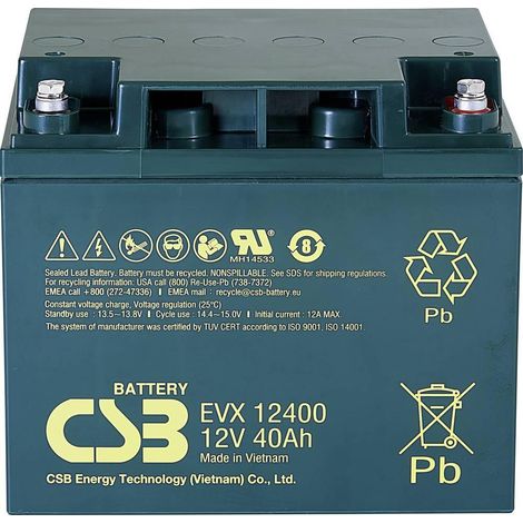 CSB Battery EVX 12400 batería de plomo AGM 12V 40Ah negra