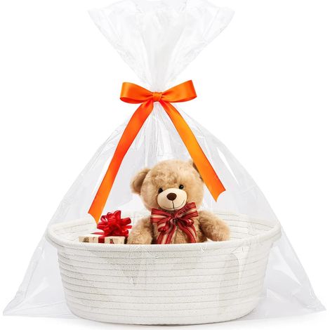 Panier Cadeau Vide à Garnir Pour Cadeaux, Panier Tressé Panier Garni a Offrir Avec Sacs Cadeaux Transparents et Rubans, Panier Cadeau de Mariage, Anniversaire, Noël (1/5)