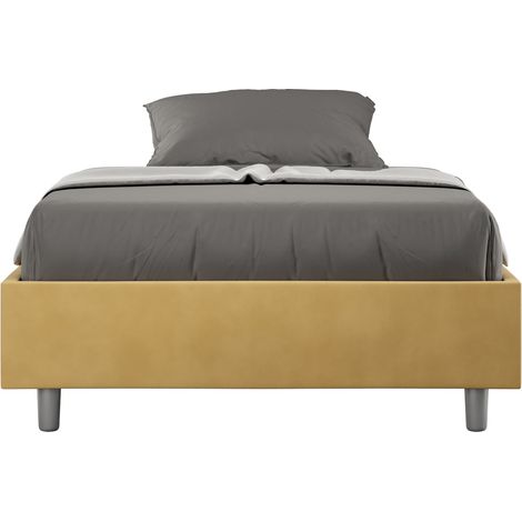 Letto Matrimoniale Francese Sommier 140x190 cm con Rete e Contenitore Azelia Ocra (1/3)