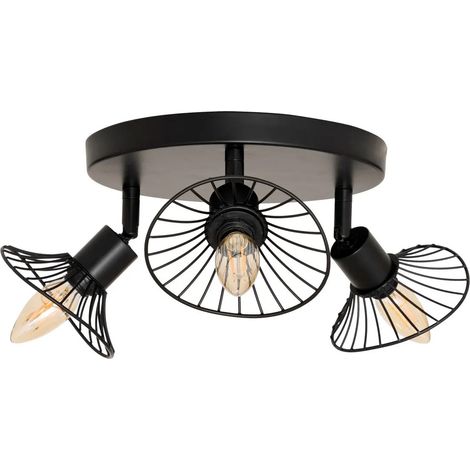 Plafonnier 3 Lampes Orientables en Métal "Adelia" 25cm Noir (1/2)