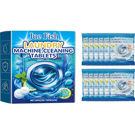 Comprimés effervescents nettoyants pour machine à laver Jue-Fish, 60 g (5 g x 12 pièces), pour nettoyer les taches, la saleté et les odeurs dans le tambour de la machine à laver. (1/5)