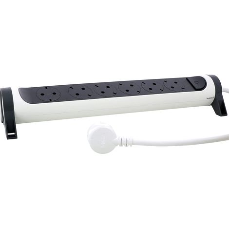 Multiprise rotative, 6 prises, montage mural ou sur table, interrupteur marche/arrêt LED, câble de 1,5 m, ultra blanc/gris foncé, 694533 (1/4)