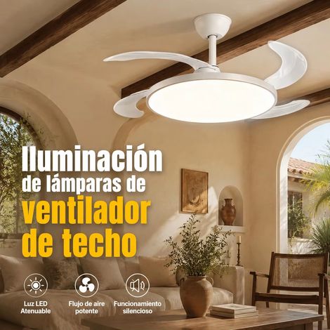 Plafonnier Ventilateur LED 50 × 50 cm, Pales Escamotables, Télécommande, Lumière à Intensité Variable, Ventilateur Design pour Chambre et Séjour (1/5)