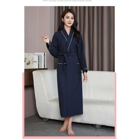 Peignoir Femme 100% Coton Doux Chaud Col V Robe de Chambre Maison Spa Nuit (1/2)