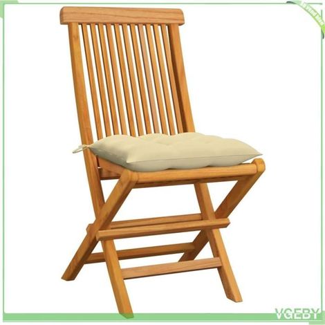 Chaise de jardin pliable - FAFEICY - 3065607 - Teck massif - Coussins blanc cassé - Lot de 6 (1/5)