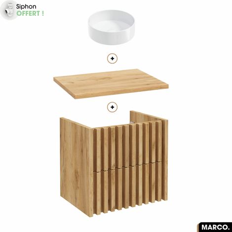 Ensemble meuble sous vasque avec vasque à poser - Siphon OFFERT MARCO OAK 60 x 56 x 45 cm (1/5)
