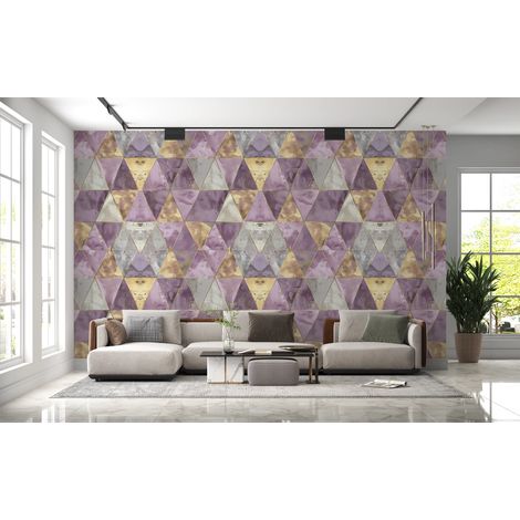 Papier peint géométrique - facettes de diamants violet et or - 150 x 250 cm (1/2)
