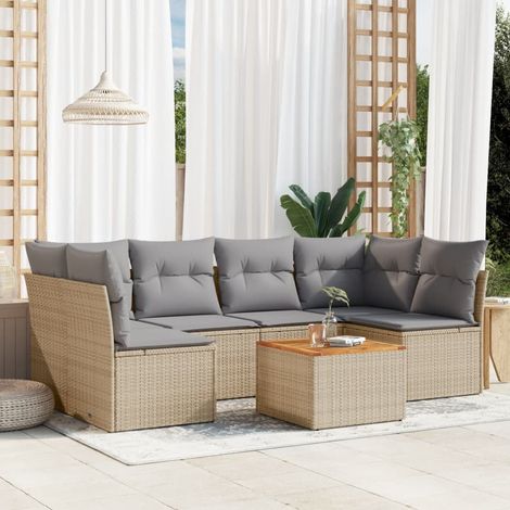 Set sofás de jardín 7 piezas y cojines ratán sintético beige vidaXL (1/3)