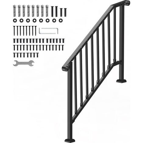 Mophorn Pasamanos para escalones exteriores, kit de 3 a 4 escalones. Acero al carbono de transición. Instalación incluida. Para personas mayores, hormigón, porche y terraza. Arco retro negro. (1/5)
