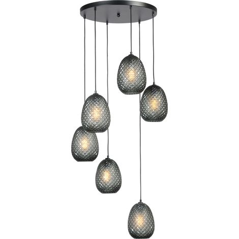 Lampe suspendue noire Pineapple 6 lumières avec verre fumé - 2292-05-05-50-6 (1/3)