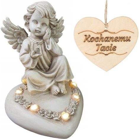 Engelskerze auf einem Herz, mit LED beleuchtet, für Papas Grab, 18 cm (1/5)