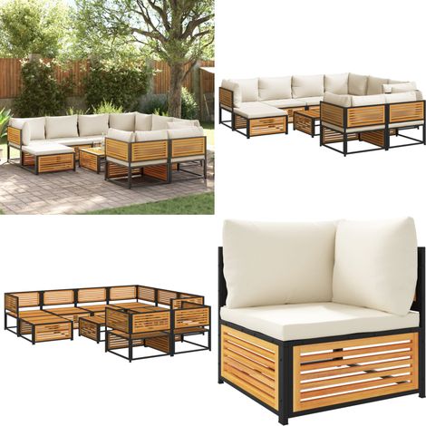 Salon de jardin avec coussins 10 pcs bois d'acacia solide - Ensemble Salon De Jardin - Canapé Jardin - Meuble De Jardin - Table De Jardin - Acacia - Home & Living (1/5)