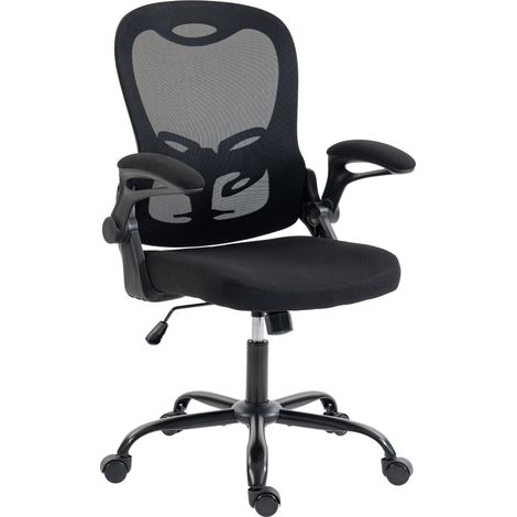 Chaise Bureau Ergonomique, Fauteuil de Bureau Maille, Accoudoirs Relevables, Hauteur Réglable, Fonction Bascule, Noir (1/5)