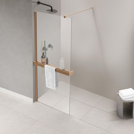 FugaFlow Eccelente Porte-serviettes d'accès pour douche à l'italienne - pinces - raccourcissable - cuivre brossé (1/5)